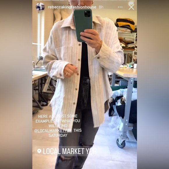 Rebecca King one-of-a-kind sample oatmeal linen stripe button down shirt top - Picture 10 of 10